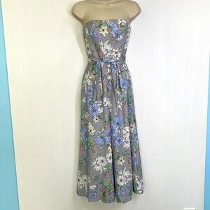 H&M - Strapless White Bright Floral Crop Leg Jumpsuit W/ Detachable Belt Size 2